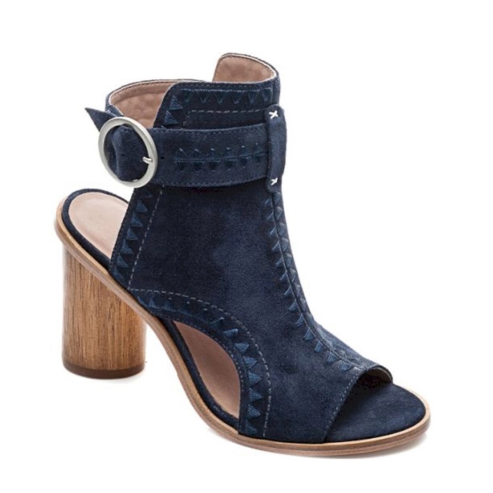Bernardo Harper Embroidered Peep Toe Heeled Sandal Shootie Navy Blue Size 11